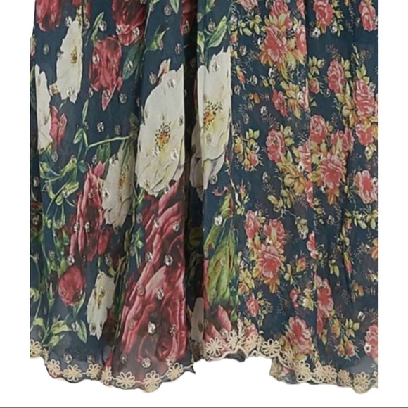 Hemant & Nandita x Anthropologie Hermosa Bias XS 0 2 Blue Pink Floral Maxi Dress - Picture 5 of 10